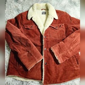 Asos Mens XL Orange Corduroy Western Jacket Borg Lining Rust Collar